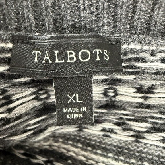 Talbots Cardigan Sweater Womens XL Gray Fair Isle Lambswool Beaded Knit - Picture 6 of 11